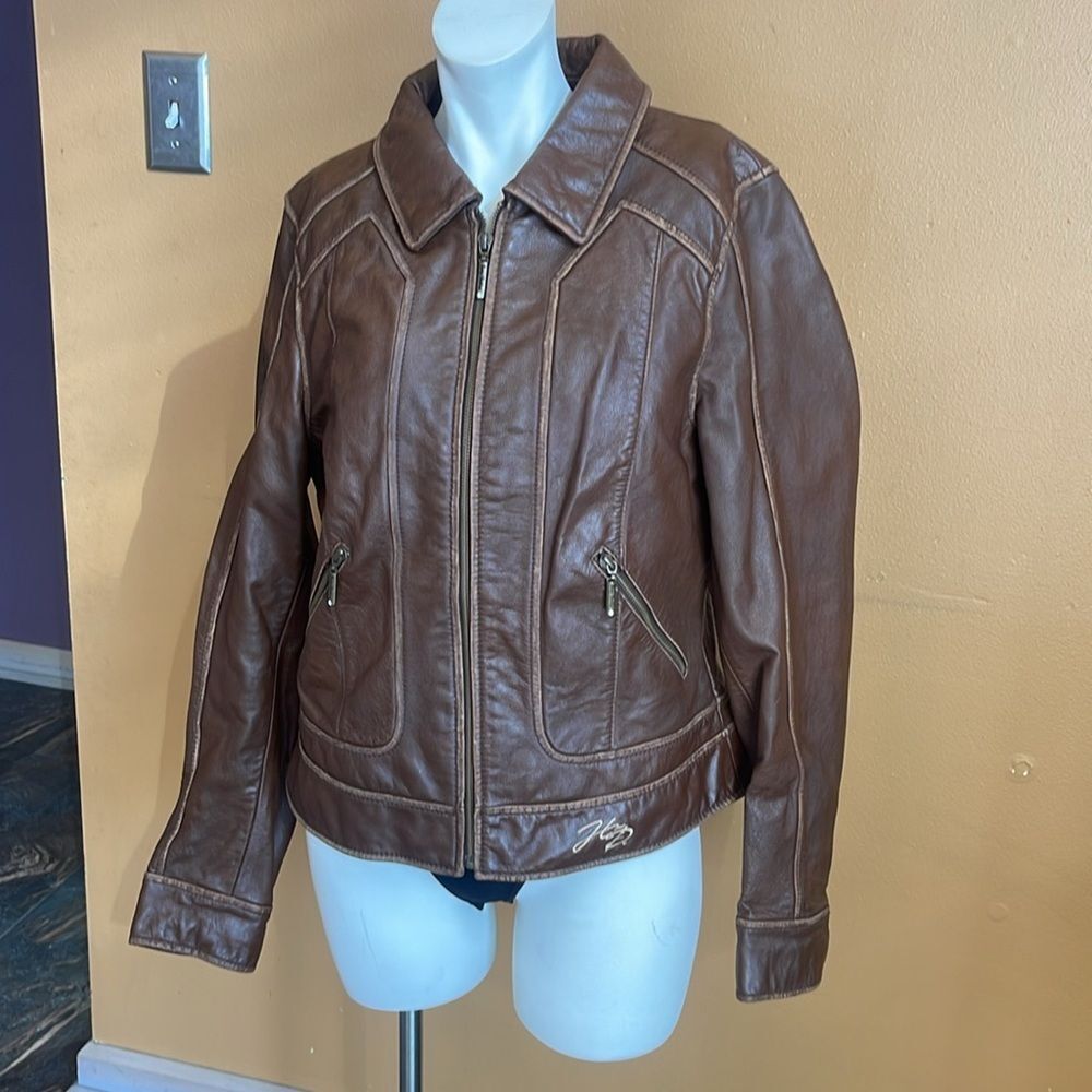 Harley Davidson Womens Size Med Brown Leather Embroidery Motorcycle Jacket H-DMC